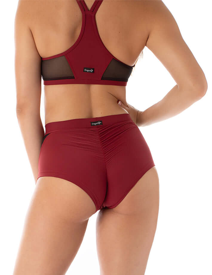 Mesh pole shorts Monica | Shorts | Color: burgundy / mesh | Mesh Pole Shorts | Dragonfly Pole Dance Clothing and Bikram Hot Yoga Wear