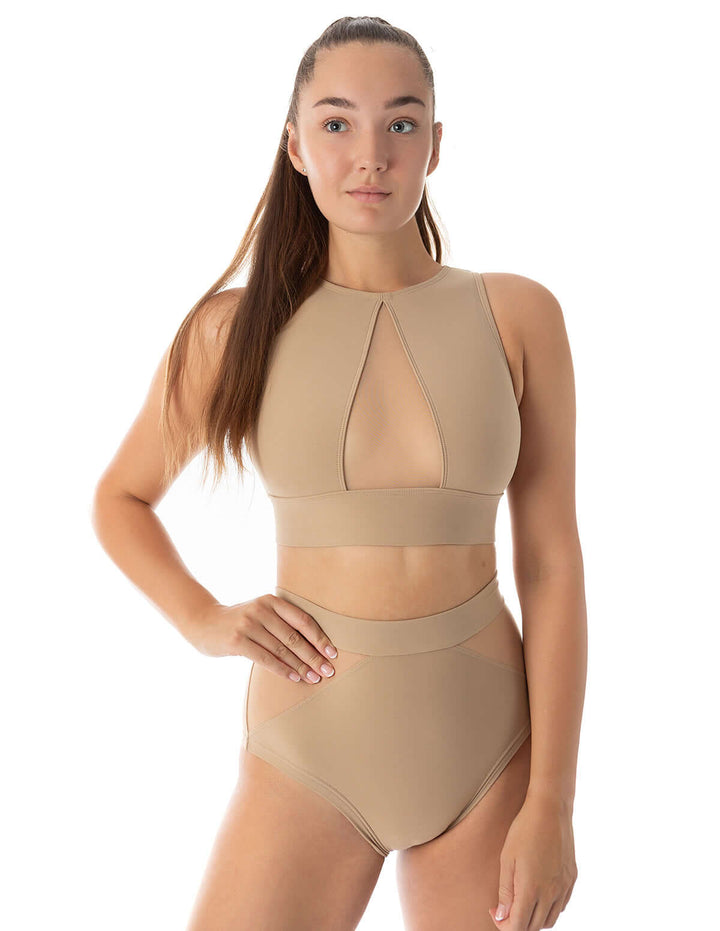 Mesh sports bra Rachel | Sports bra | Color: khaki / mesh | Women's sports bra | Dragonfly Pole Dance Clothes and Bikram Hot Yoga Outfit