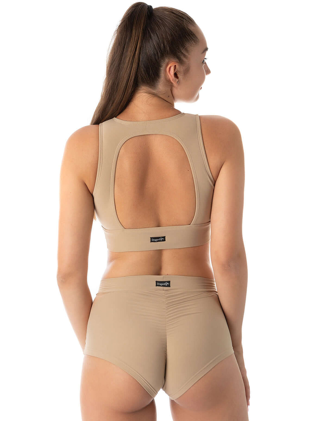 Mesh sports bra Rachel | Sports bra | Color: khaki / mesh | Women's sports bra | Dragonfly Pole Dance Clothes and Bikram Hot Yoga Outfit