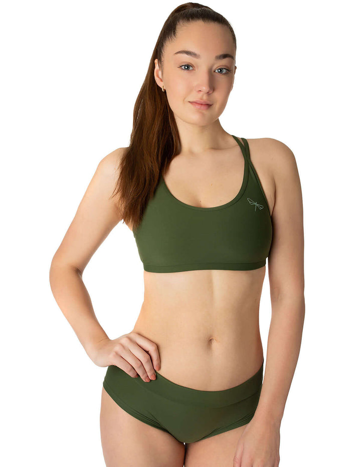 Brassiere pole dance | Sports bra | Color: forest | Women's sports bra | Dragonfly Pole Dance Clothes and Bikram Hot Yoga Outfit