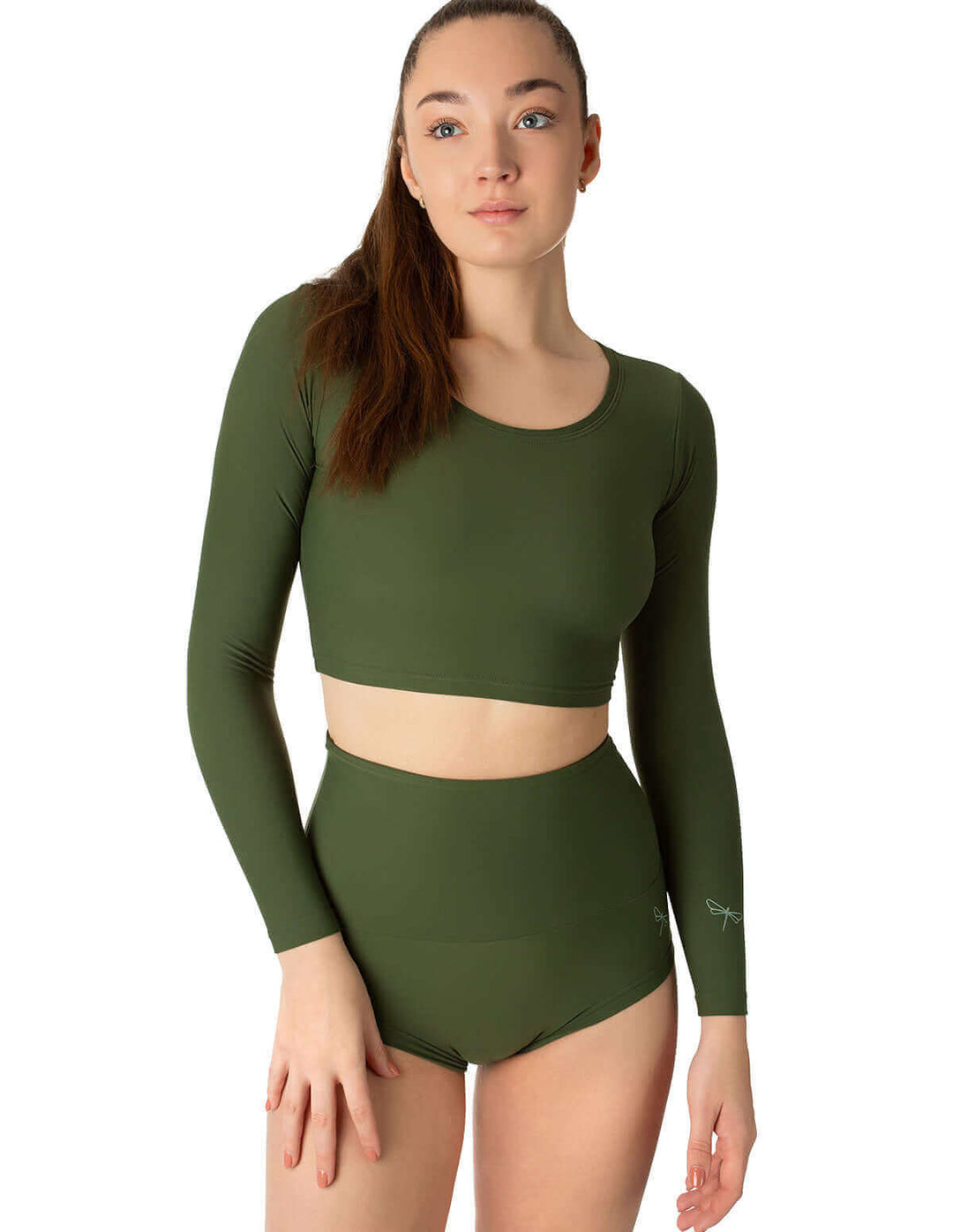 Sports crop top Pavi | Crop Top | Color: petrol | Gymnastics crop top | Long Sleeve | Dragonfly Clothing and Yoga Wear