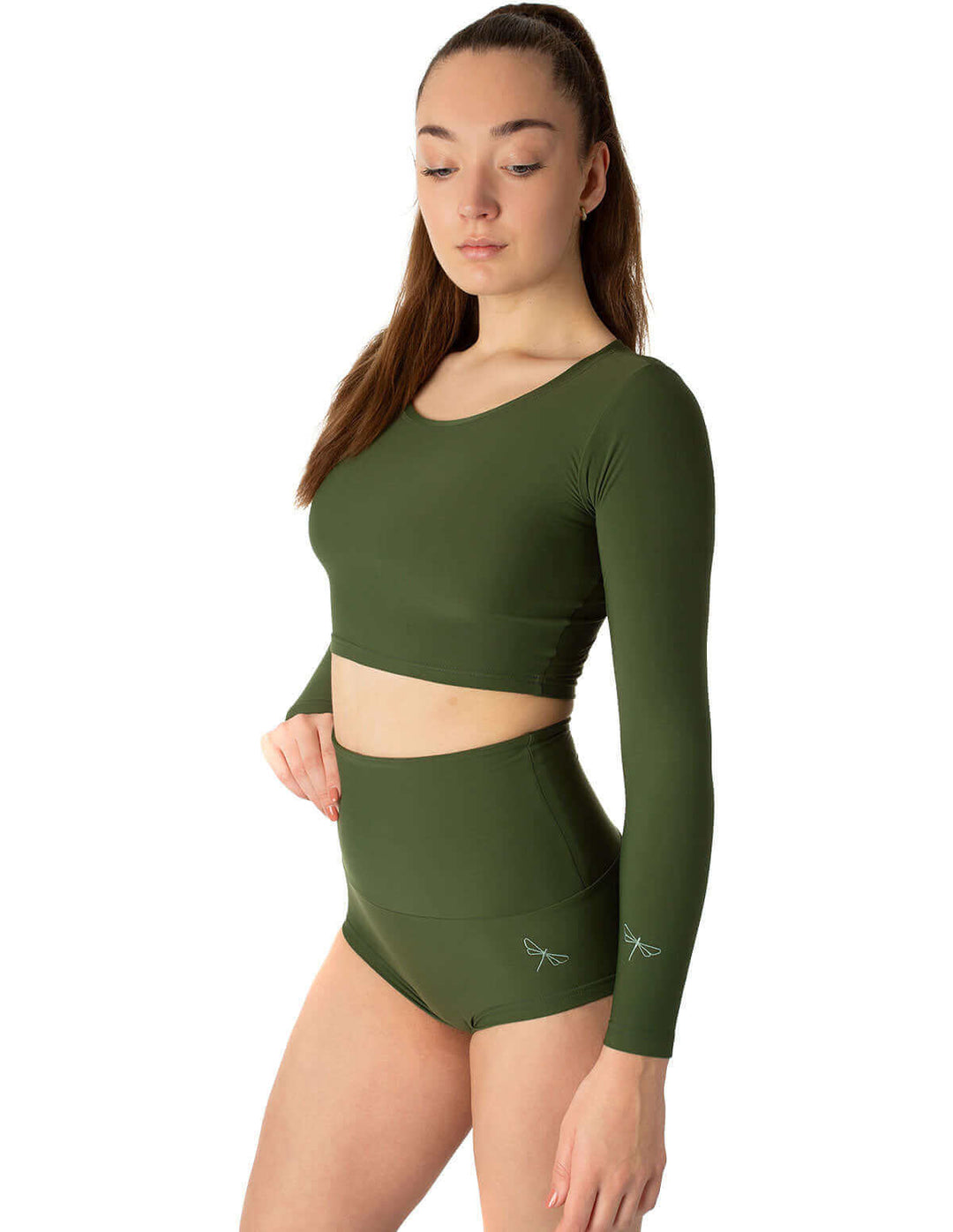 Sports crop top Pavi | Crop Top | Color: petrol | Gymnastics crop top | Long Sleeve | Dragonfly Clothing and Yoga Wear