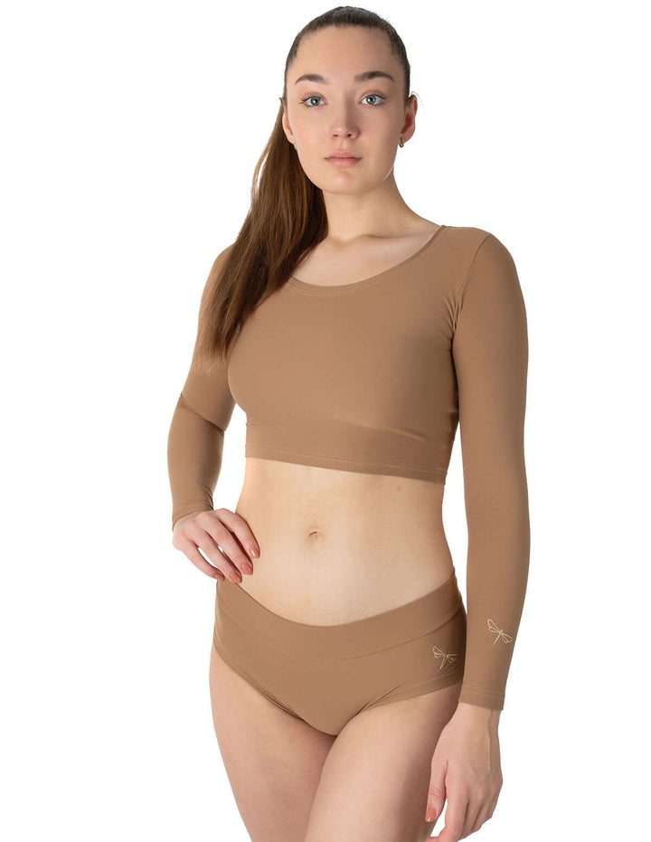 Sports crop top Pavi | Crop Top | Color: petrol | Gymnastics crop top | Long Sleeve | Dragonfly Clothing and Yoga Wear