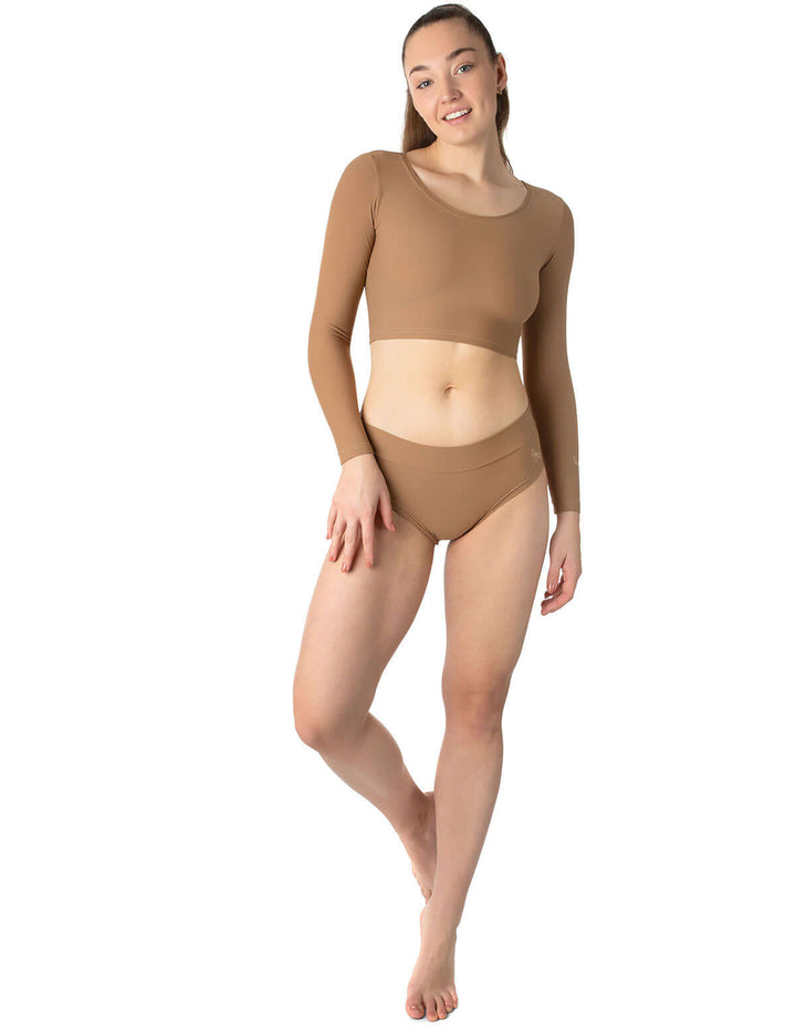 Sports crop top Pavi | Crop Top | Color: petrol | Gymnastics crop top | Long Sleeve | Dragonfly Clothing and Yoga Wear