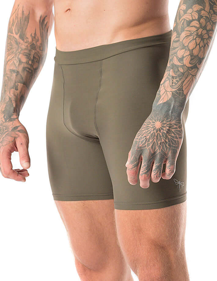 Men's hot yoga shorts James | Mens shorts | Color: khaki | Mens Hot Yoga Shorts | Dragonfly Bikram Yoga Shorts for men