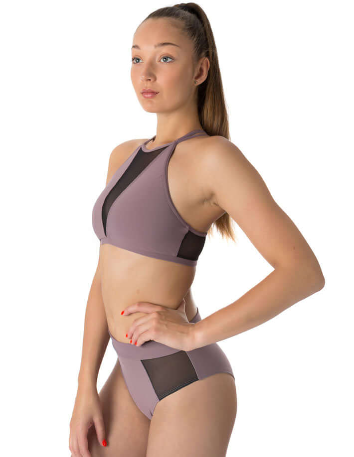 Mesh sports bra Victoria | Sports bra | Color: black / leopard mesh | Women's sports bra | Dragonfly Pole Dance Clothes and Bikram Hot Yoga Outfit
