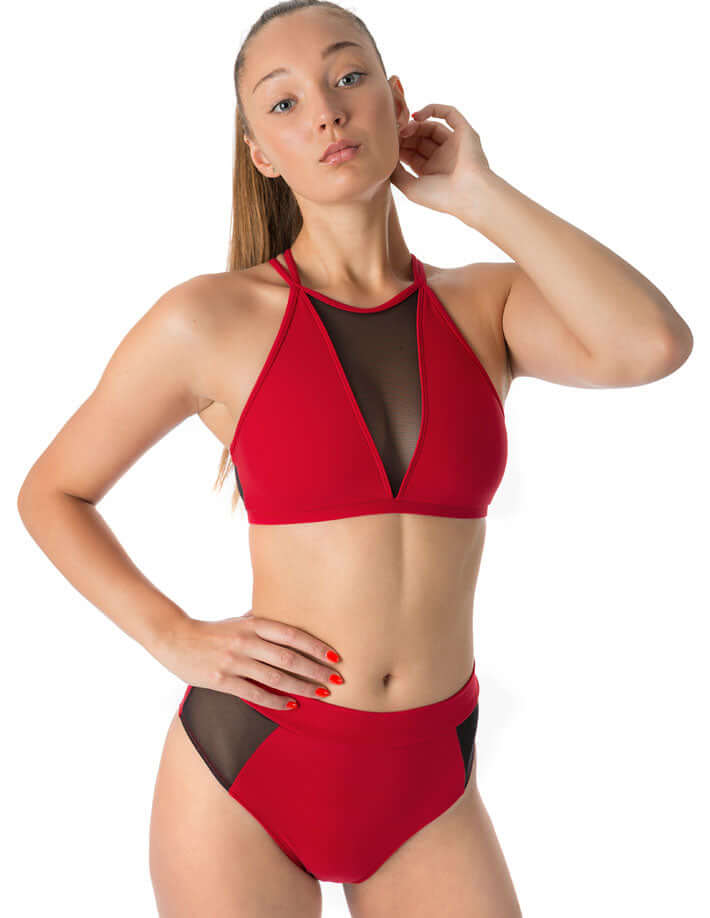 Mesh sports bra Victoria | Sports bra | Color: red / mesh | Women's sports bra | Dragonfly Pole Dance Clothes and Bikram Hot Yoga Outfit