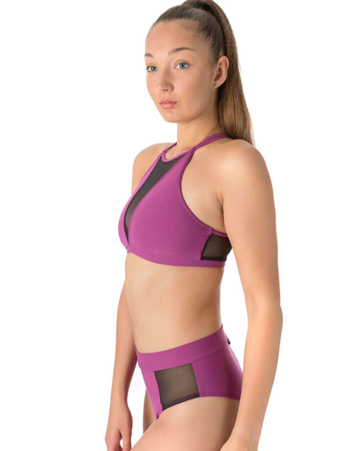Mesh sports bra Victoria | Sports bra | Color: black / leopard mesh | Women's sports bra | Dragonfly Pole Dance Clothes and Bikram Hot Yoga Outfit