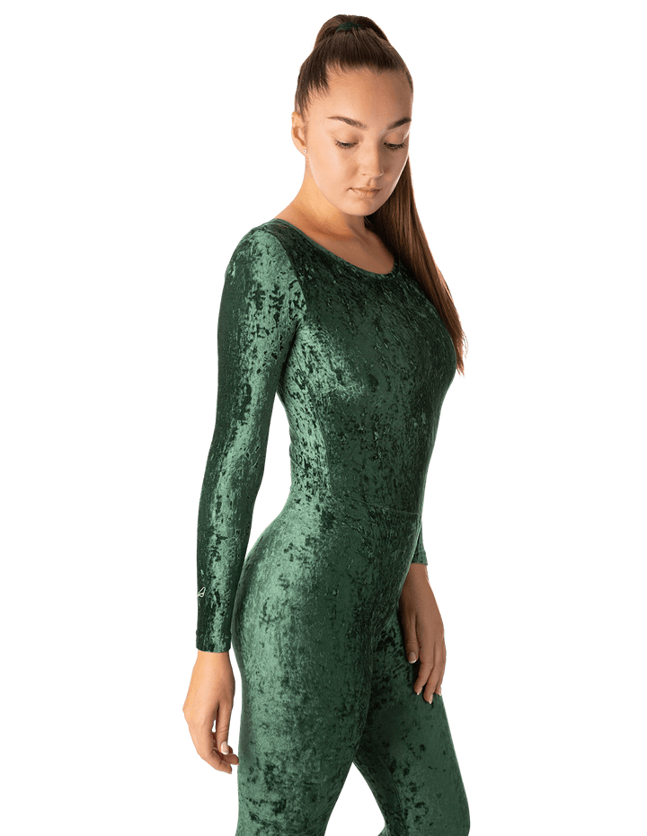 Velvet aerial hoop unitard Lara | Leotard | Color: emerald velvet | Leotard for gymnastics | Sametový gymnastický dres Lara and Bikram Yoga Unitard