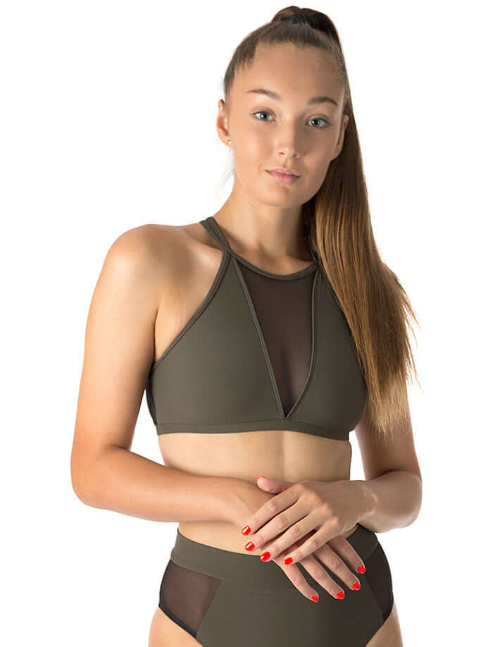 Mesh sports bra Victoria | Sports bra | Color: black / leopard mesh | Women's sports bra | Dragonfly Pole Dance Clothes and Bikram Hot Yoga Outfit