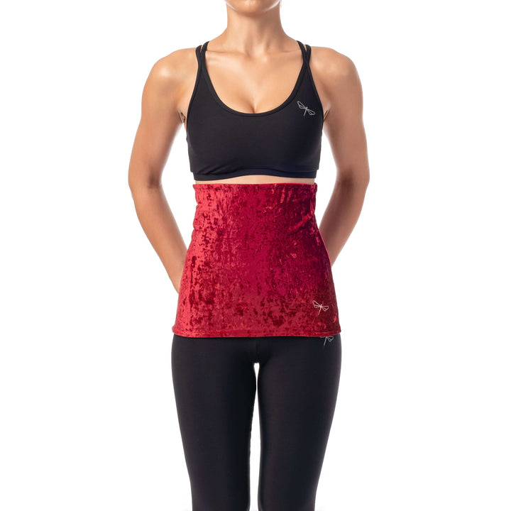 Velvet back warmer for dancers | Back warmer | Color: red velvet | Dragonfly Pole Dance Clothing and Bikram Hot Yoga Wear