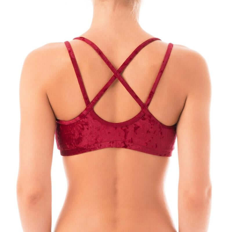 Velvet sports bra Nicole | Sports bra | Color: bronze velvet | Women's sports bra | Dragonfly Pole Dance Clothes and Bikram Hot Yoga Outfit