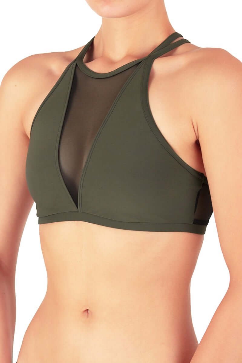 Mesh sports bra Victoria | Sports bra | Color: black / leopard mesh | Women's sports bra | Dragonfly Pole Dance Clothes and Bikram Hot Yoga Outfit