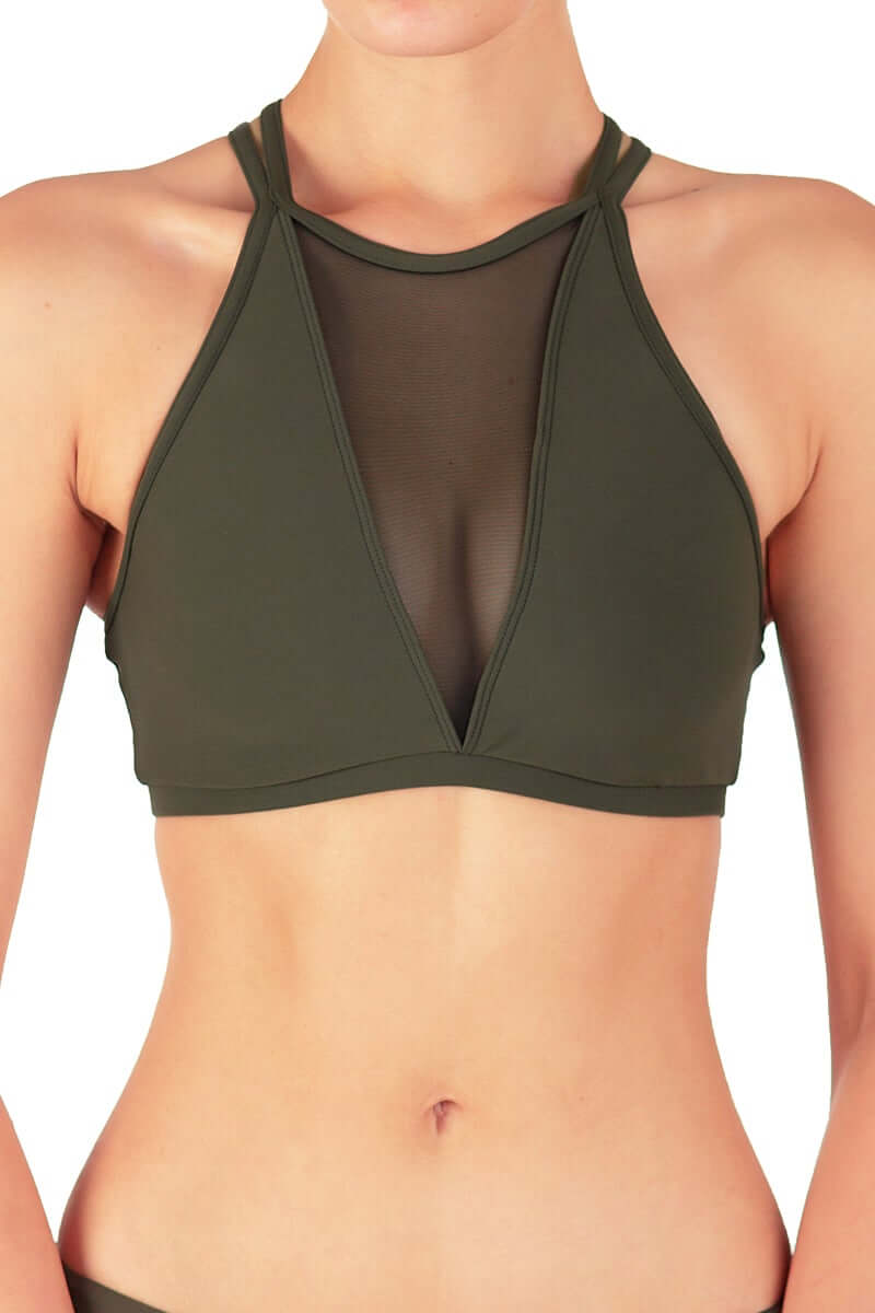 Mesh sports bra Victoria | Sports bra | Color: black / leopard mesh | Women's sports bra | Dragonfly Pole Dance Clothes and Bikram Hot Yoga Outfit