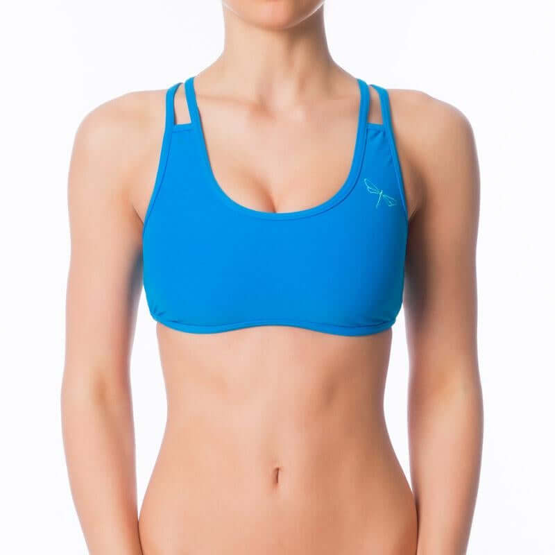 Xenia sports bra | Sports bra | Color: azure | Women's sports bra | Dragonfly Pole Dance Clothes and Bikram Hot Yoga Outfit