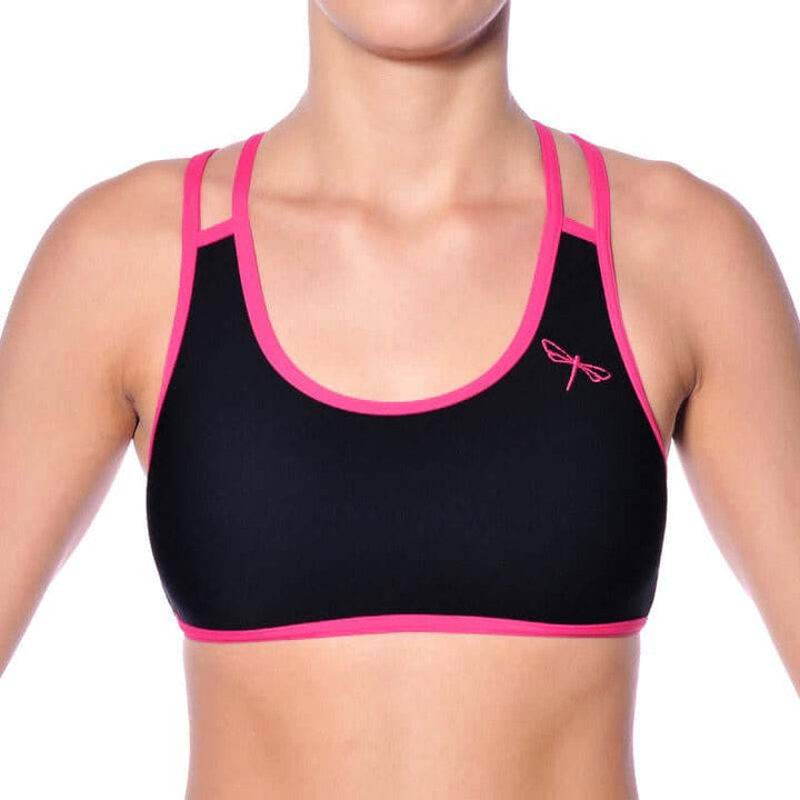 Xenia sports bra | Sports bra | Color: black / pink | Women's sports bra | Dragonfly Pole Dance Clothes and Bikram Hot Yoga Outfit
