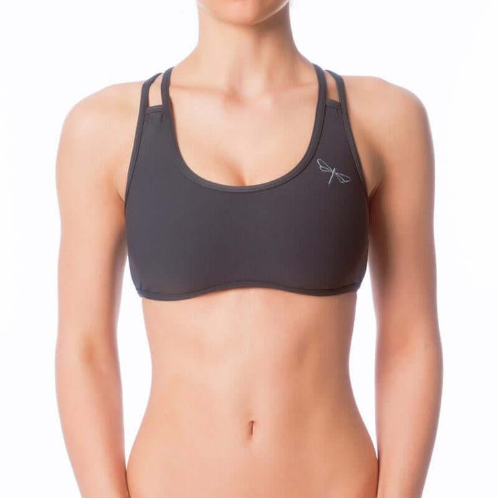 Xenia sports bra | Sports bra | Color: grey | Women's sports bra | Dragonfly Pole Dance Clothes and Bikram Hot Yoga Outfit