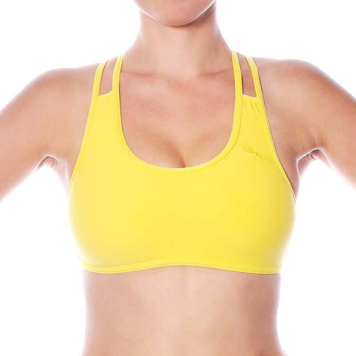 Xenia sports bra | Sports bra | Color: yellow | Women's sports bra | Dragonfly Pole Dance Clothes and Bikram Hot Yoga Outfit