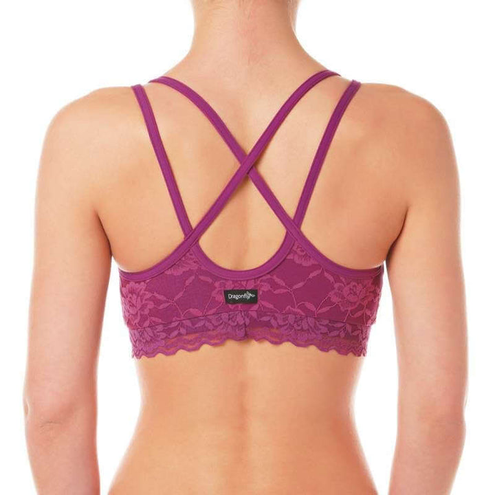 Brassière de sport en dentelle - vue arrière avec dos croisé et dentelle italienne, idéale pour danseuses de pole dance.