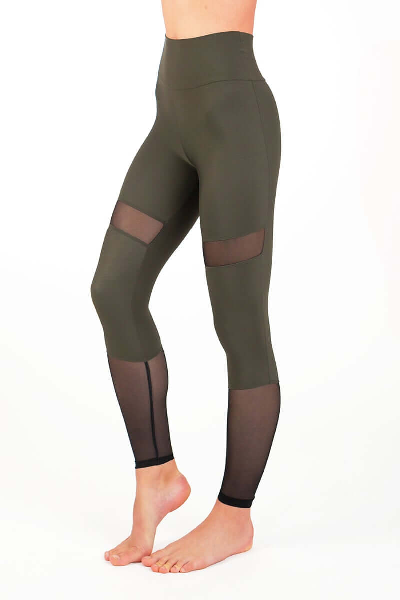 Mesh leggings Barbara | Leggings | Color: khaki / mesh | Yoga Leggings | Legging en tulle à taille haute | Mesh leggings | Legíny s tylem | Leggings mit Netz