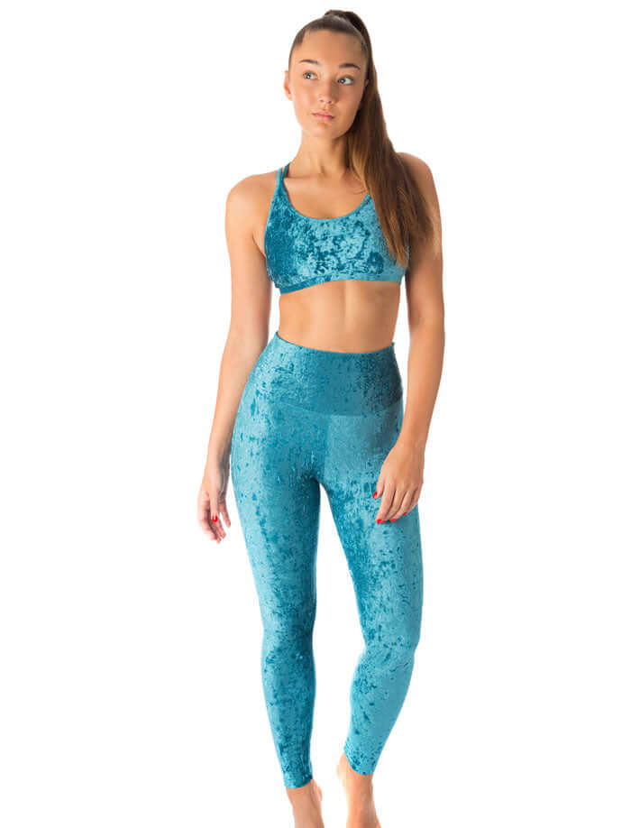 Velvet leggings Adele | Hochtaillierte Samt Leggings | Color: turquoise velvet | Yoga Leggings | Dragonfly Pole Wear and Bikram Hot Yoga Clothes