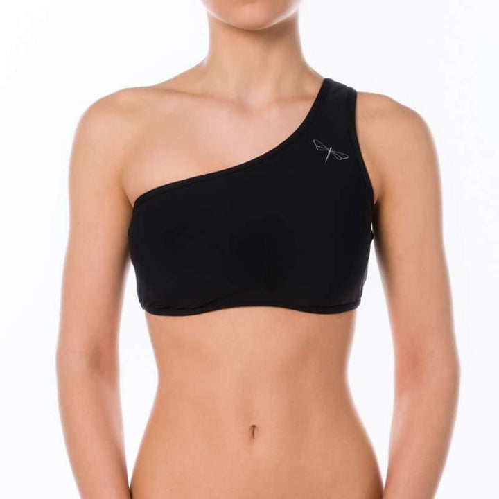 One shoulder sports bra Carmen | Sportovní podprsenka na jedno rameno | Color: black | Women's sports bra | Dragonfly Pole Dance Clothes and Bikram Hot Yoga Outfit