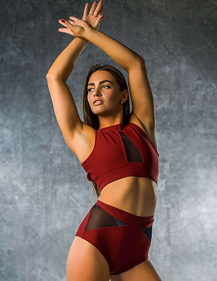 Mesh sports bra Rachel | High waist mesh pole shorts | Color: khaki / mesh | Women's sports bra | Sportovní podprsenka | Sport-BH | Brassiere sport | Dragonfly Pole Dance Clothes and Bikram Hot Yoga Outfit