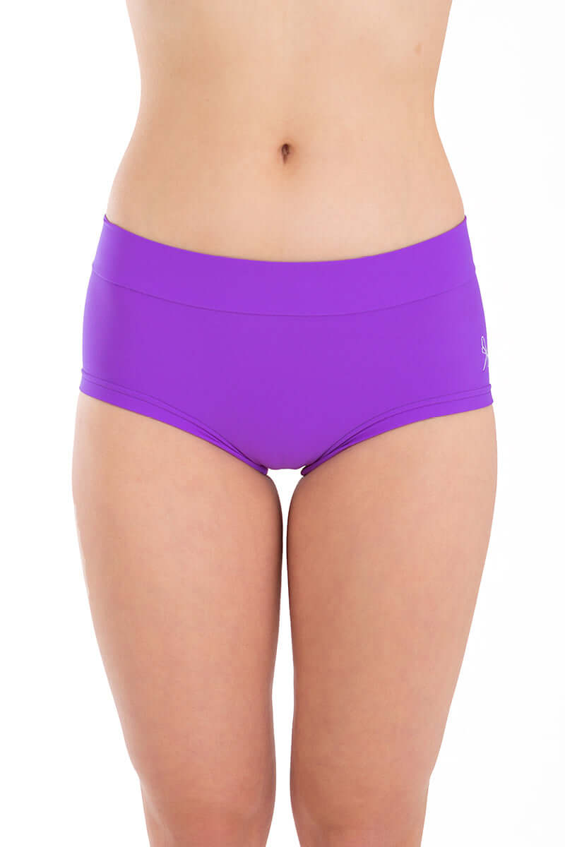 Mid rise pole dance shorts - Mandy in vibrant purple color, showcasing a comfortable fit and minimalistic design.