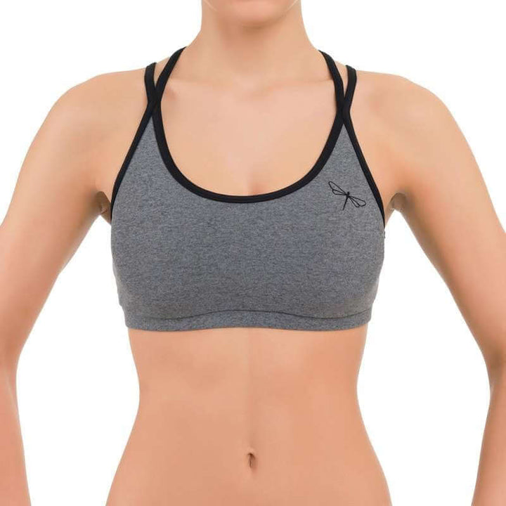 Pole dance sports bra Nicole | Sports bra | Color: grey melange / black | Women's sports bra | Sportovní podprsenka | Sport-BH | Brassiere sport | Dragonfly Pole Dance Clothes and Bikram Hot Yoga Outfit