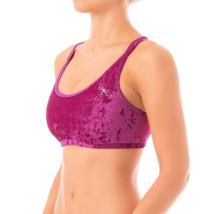 Velvet sports bra Nicole | Sports bra | Color: bronze velvet | Women's sports bra | Dragonfly Pole Dance Clothes and Bikram Hot Yoga Outfit