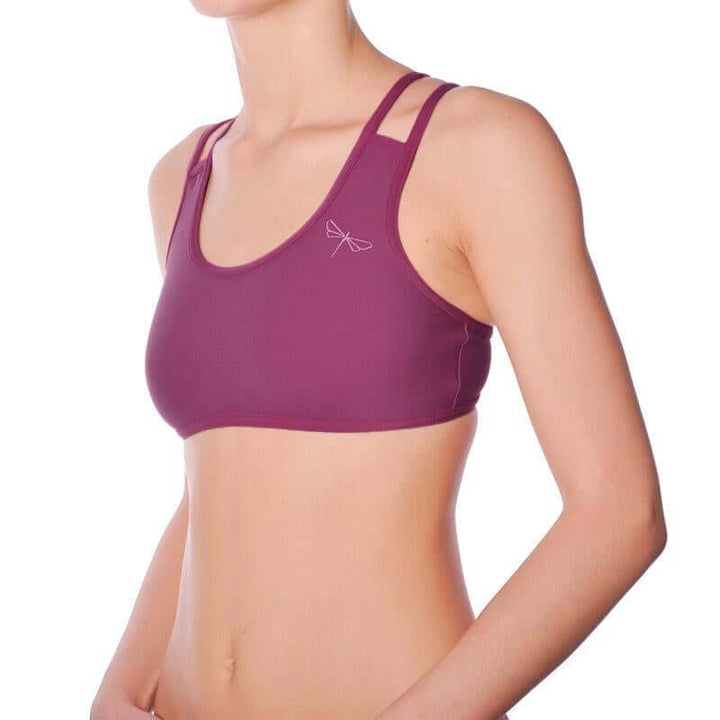 Double shoulder straps sports bra | Sports bra | Color: yellow | Women's sports bra | Dragonfly Pole Dance Clothes and Bikram Hot Yoga Outfit