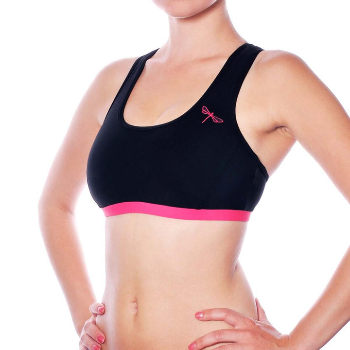 Sporty bra | Sports bra | Color: black / pink | Women's sports bra | Dragonfly Pole Dance Clothes and Bikram Hot Yoga Outfit