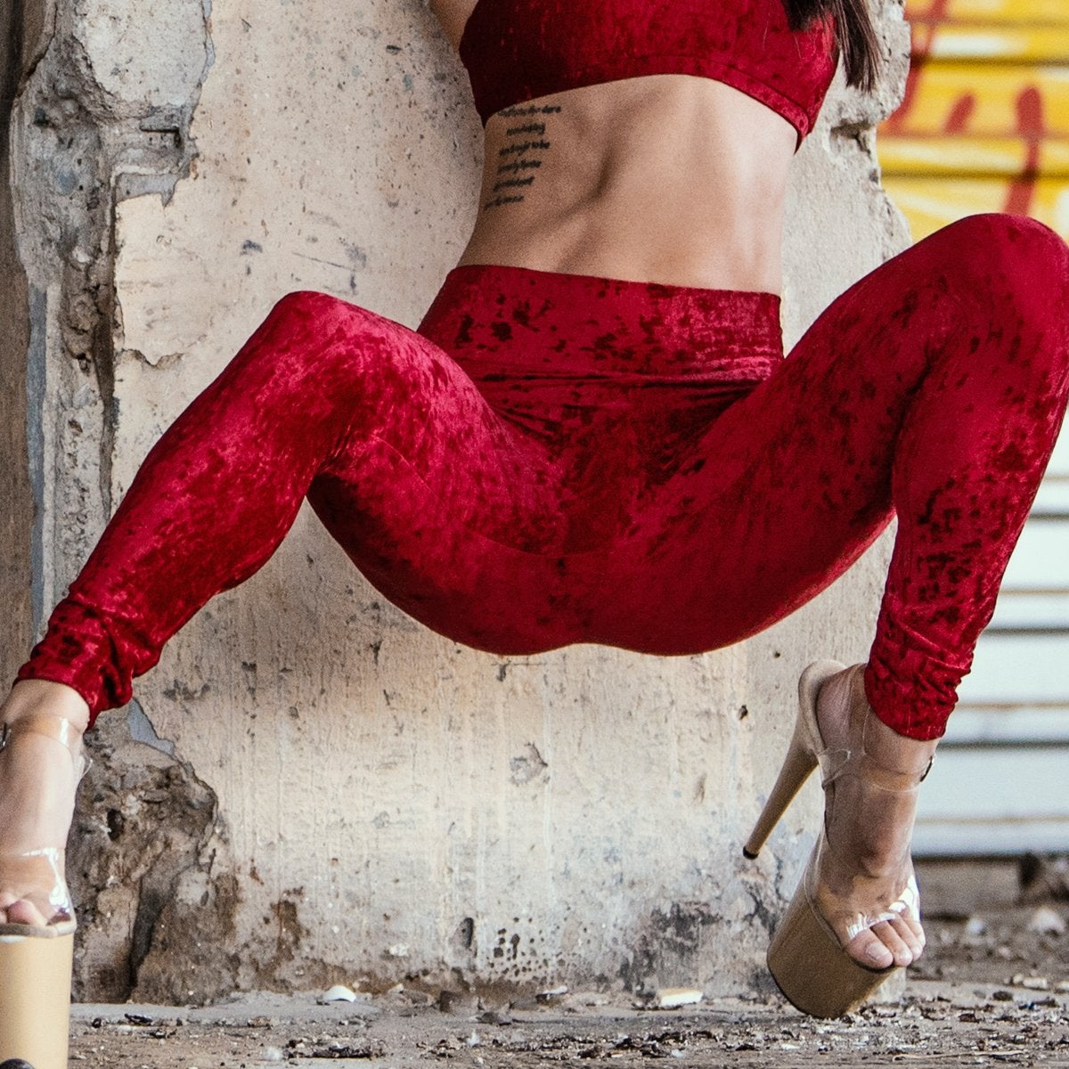 Aerie Womens Leggings Red Velvet Pants Stripe High Waist Track Casual M  Velour